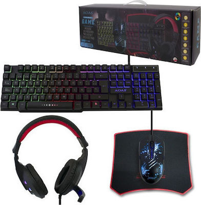 AOAS AS-1066 4in1 Σετ Gaming Πληκτρολόγιο με RGB φωτισμό & Ποντίκι (Αγγλικό US)