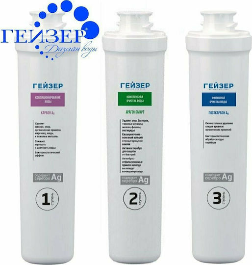 Geyser Ersatz-Wasserfilter für unter der Arbeitsplatte aus Aktivkohle Smart Universal 0.4 μm (Mikrometer) 3Stück