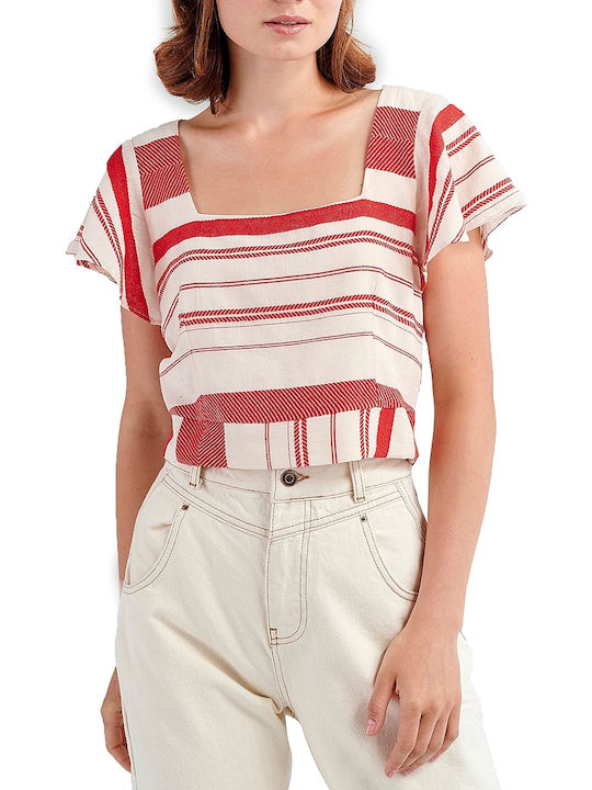 Ale - The Non Usual Casual Women's Summer Crop Top Short Sleeve Striped Multicolour