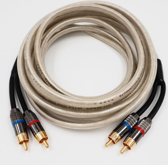 Conchord Set Car Audio Cables Clear Silver High End RCA Cable 5m