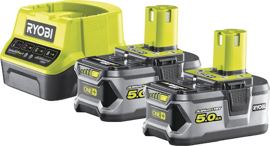 Ryobi Set 2 Tool Batteries Lithium 18V Capacity 5Ah with Charger RC18120-250 2x 18V 5,0 Ah & Charger