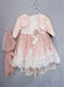 Carousel Rosa Taufset Kleidung mit Haar-Accessoires , Strickjacke & Kleid aus Spitze 3Stück
