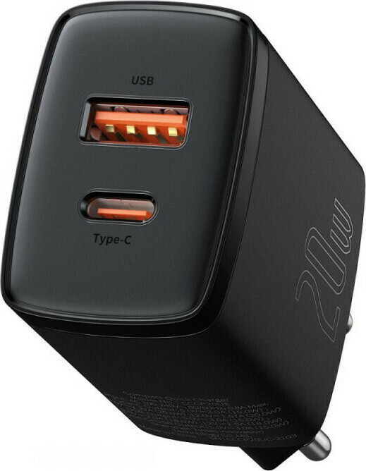 Baseus Φορτιστής Compact Quick Charger USB, USB-C 20W (Μαύρο)