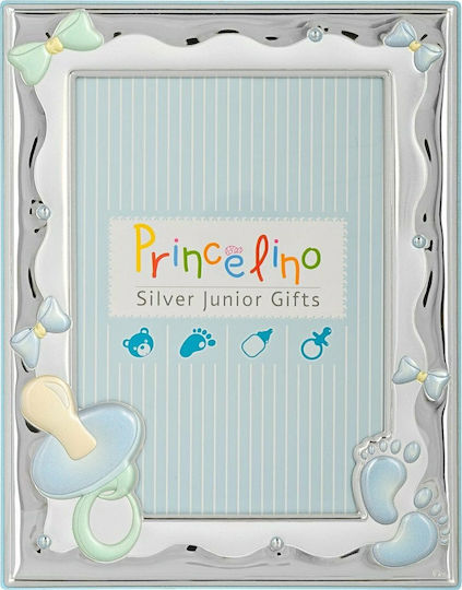 Prince Silvero Πατουσάκια Παιδική Κορνίζα Ασημένια Μπλε 13x18cm