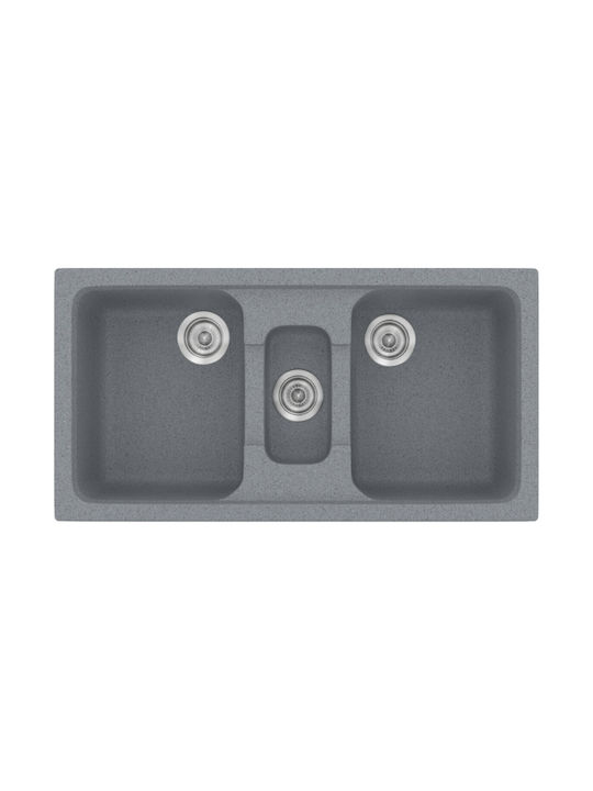 Sanitec Classic Drop-In Sink Synthetic Granite W97xD50cm Metallic Silver