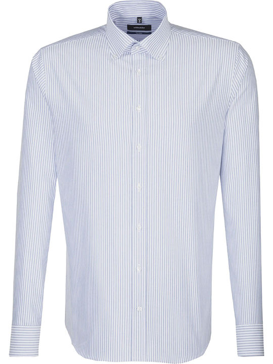Long-sleeved Cotton Shirt Striped Blue