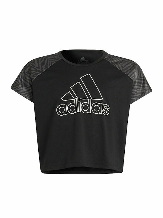 Kinder-Crop-Top Kurzarm Schwarz PERFORMANCE