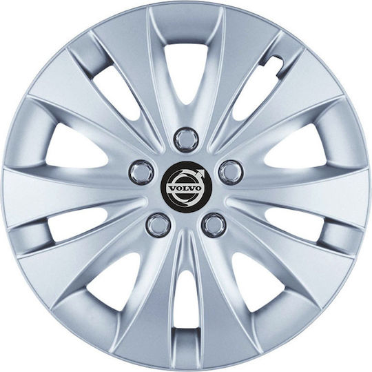 Jestic Car Hubcap Set Storm X with Volvo Emblem 16" 4pcs Silver