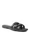 Leather Women's Flat Sandals in Black Color