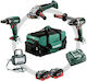 Metabo Battery Tool Set 18Volt 4.3.2 Angle Wheel & Drill Driver & Impact Driver Brushless 18V with 2 Batteries 10Ah and Case