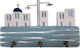 Kapadakis Wood Art Wall Hanger Handmade Nissiotiki Neighborhood With Column Wooden 3 Hooks Multicolour 27x4x13cm