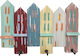 Kapadakis Wood Art Wall Hanger Handmade Houses and Shops Wooden 3 Hooks Multicolour 42x4x30cm
