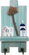 Kapadakis Wood Art Wall Hanger Handmade "Chapel with Nisiotika Houses" Wooden 2 Hooks Blue 15x7x30cm