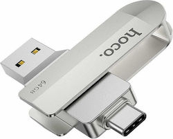 Hoco UD10 64GB USB 3.0 Stick με σύνδεση USB-A & USB-C Ασημί