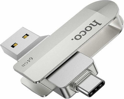 Hoco UD10 64GB USB 3.0 Stick με σύνδεση USB-A & USB-C Ασημί