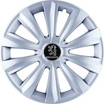 Jestic Car Hubcap Set Delta with Peugeot Emblem 15" 4pcs Silver