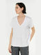 Philosophy Wear BL1762 Damen T-shirt mit V-Ausschnitt Weiß bl1762