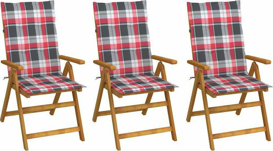 Scaun de exterior Lemn Acacia / Red cu pernă 3buc 57x69x111cm
