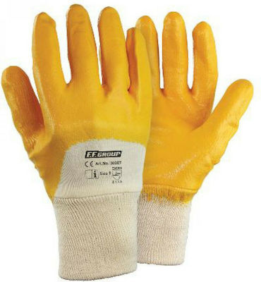 F.F. Group Cotton Safety Glofe Nitrile 0.7mm Orange