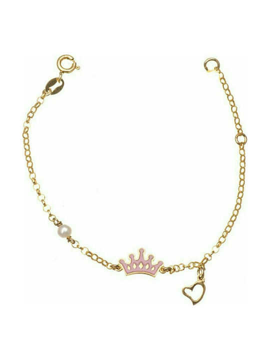 Gold plated silver bracelet for children 925 with crown and heart