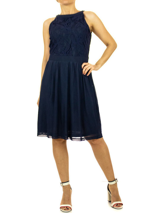 Summer Midi Dress for Wedding - Christening with Lace Navy Blue