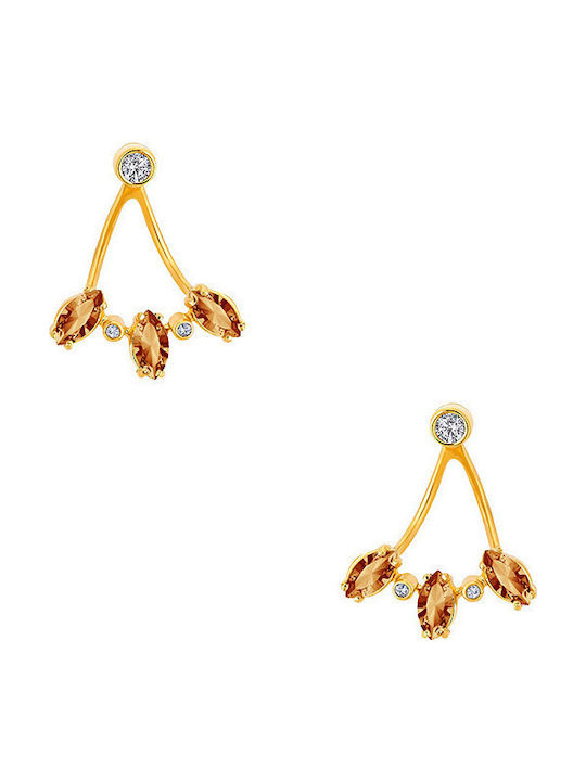 Silver earjackets earrings "Honey Navette" gold plated