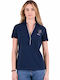 Christine Women's Summer Blouse Short Sleeve with V Neckline Navy Blue
