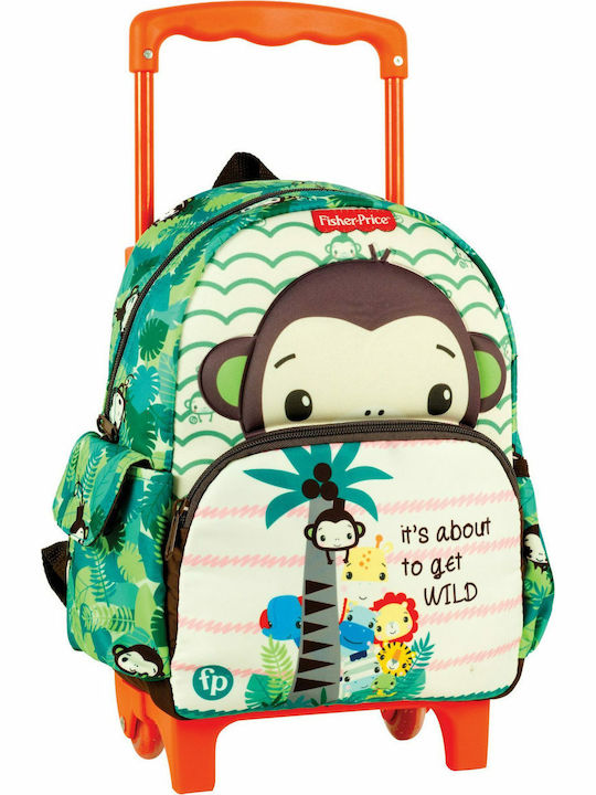 Fisher Price Monkey School Bag Trolley Kindergarten in Green color 12lt