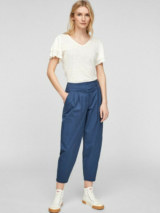 Damen Stoff Capri Hose Blau