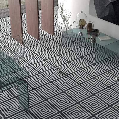 Ravenna Maze Floor Interior Matte Porcelain Tile 20x20cm Black