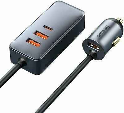 Baseus Car Charger Gray Fast Charging with Ports: 3xUSB 1xType-C