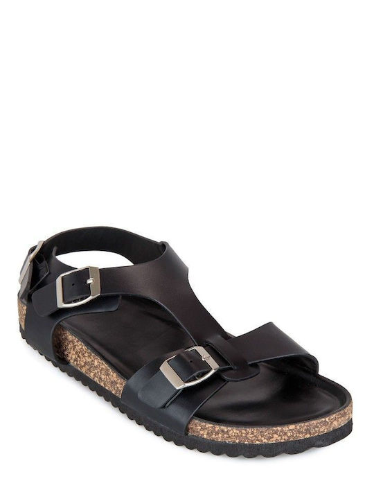 Black Flat Sandal with Straps Black