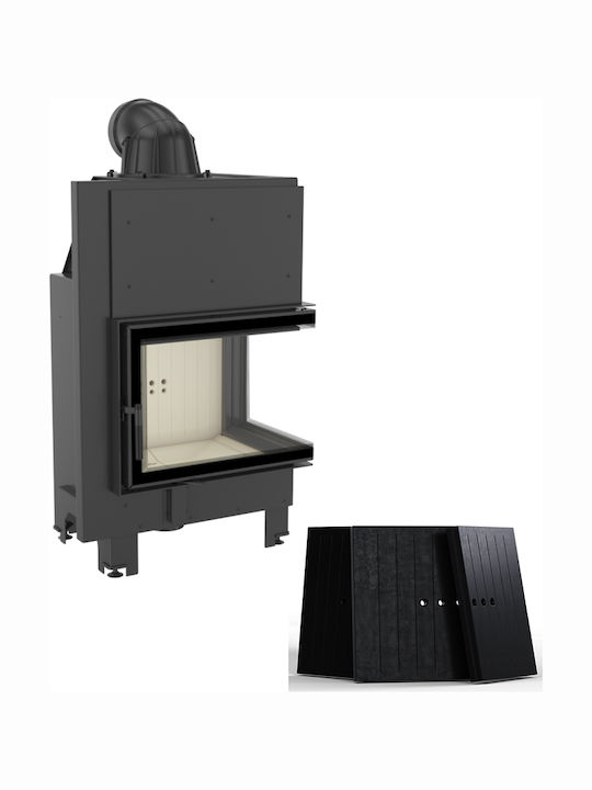 Kratki MBZ P BS Wood Fireplace Insert Fan Heater with Right Corner Window 13kW Black