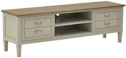 Solid Wood TV Furniture with Drawers Natural Μπεζ - Λευκό L160xW40xH50cm