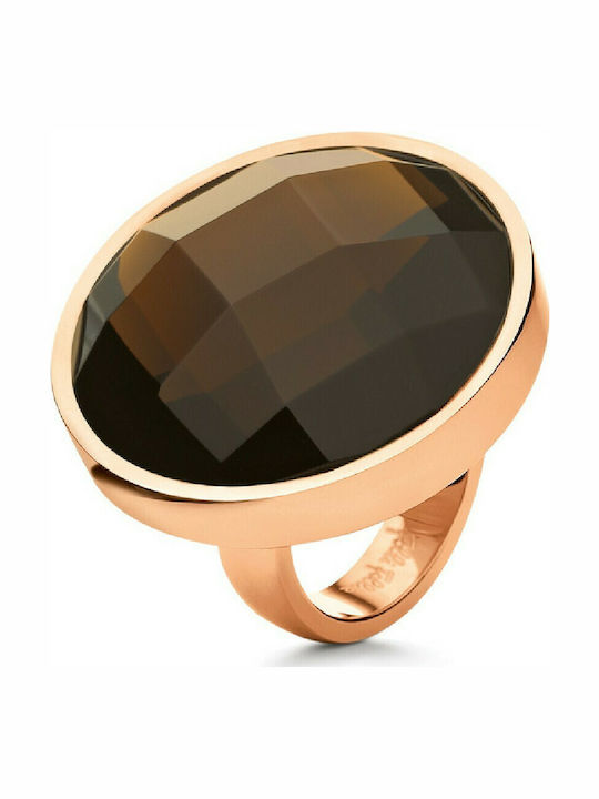 Folli Follie Ring with Stones made of Steel Gold Plated