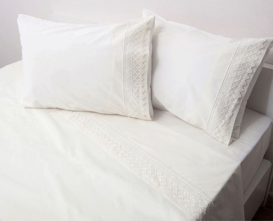 Viopros Nο 3 Bridal Sheet Set Super Double 4pcs with Lace Ecru 240x265cm