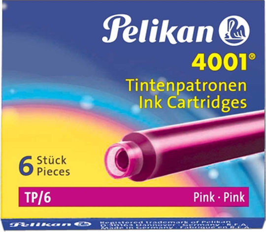 Pelikan 4001 6 Ανταλλακτικά Μελάνια για Πένα Ροζ