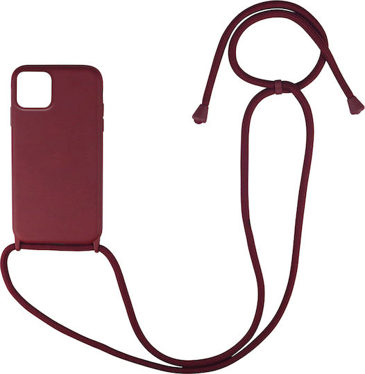 Sonique Carryhang Back Cover Silicone 0.5mm with Strap Burgundy (iPhone 12 / 12 Pro)