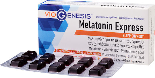 Viogenesis Melatonin Express 1mg Ergänzung für den Schlaf 30 Kautabletten