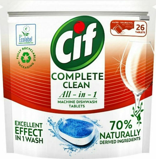 Cif Complete Clean All In 1 26 Капсули За Съдомиялна Екологични 455гр