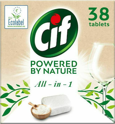 Cif Powered By Nature All in 1 38 Κάψουλες Πλυντηρίου Πιάτων Οικολογικές 760gr