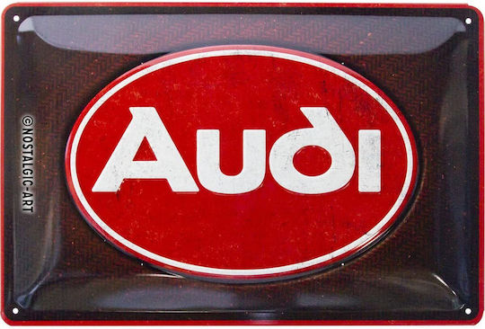 Nostalgic Art 3D Wanddekoration Audi - Logo Red Shine Handgefertigte Bordeaux aus Metall 30x10x20cm