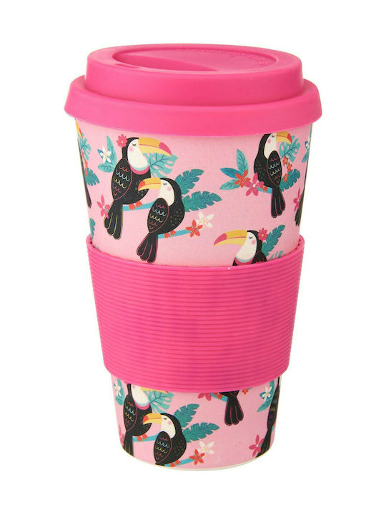 Sass & Belle Tiki Toucan Tasse Bamboo mit Deckel Rosa ZOE047 1Stück