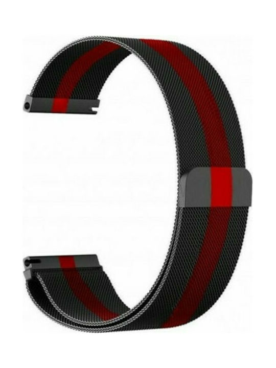 Ανταλλακτικό λουράκι QuickFit Milanese Band Black/Red για Samsung Galaxy Watch3(45mm)/Watch(46mm)/Huawei Watch 3 (46mm)/ Watch 3 Pro (48mm)/GT 2/Pro/Honor GS Pro/Amazfit GTR 3 (46mm)/GTR 3 Pro/GTR(47mm)/ Stratos 3(48mm) (22mm)