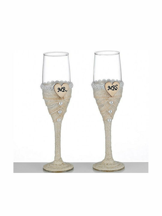 Mpoutlas Champagne Glasses for Wedding from Beige Crystal 2 Pieces