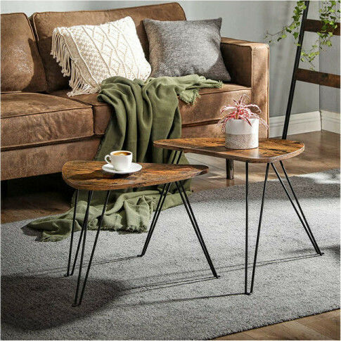 Oval Mese De Cafea Centrală Din Lemn Maro 2 Buc M60xL38xH47.5cm