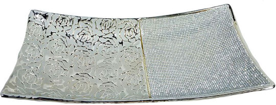 Karvounis Rectangular Ceramic Decorative Platter Silver 40x20.2x8cm