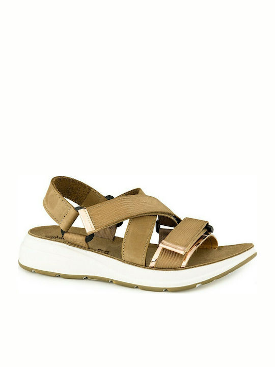 Fantasy Sandals Kelly Leather Women's Flat Sandals Anatomic Flatforms in Khaki Color