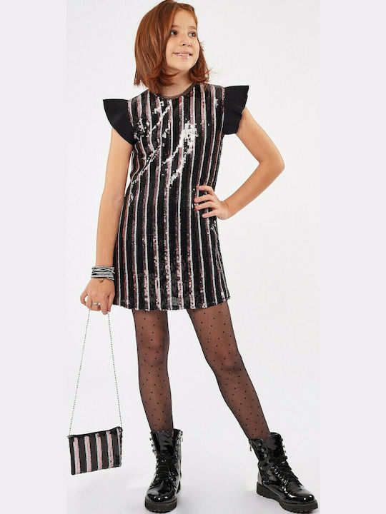 Εβίτα Παιδικό Φόρεμα Σετ με Αξεσουάρ Κοντομάνικο Μαύρο