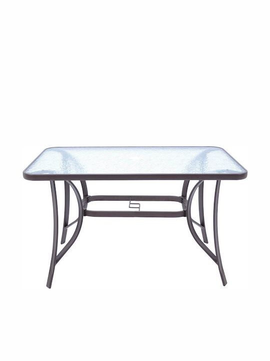 Τραπέζι Εξωτερικού Χώρου Μεταλλικό με Γυάλινη Επιφάνεια Καφέ 120x70x70εκ.